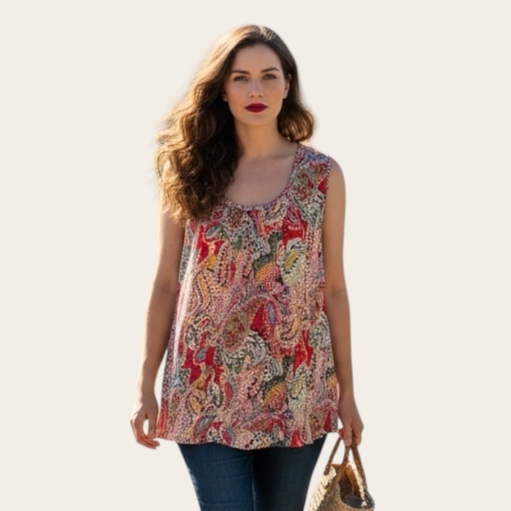 Papa Vancouver Boho Paisley Rayon Swing Tank - Size Medium